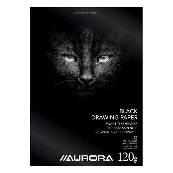 Aurora tekenblok A4 120 grams zwart papier (20 vel)
