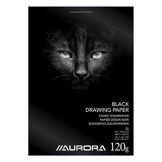 Aurora tekenblok A4 120 grams zwart papier (20 vel)